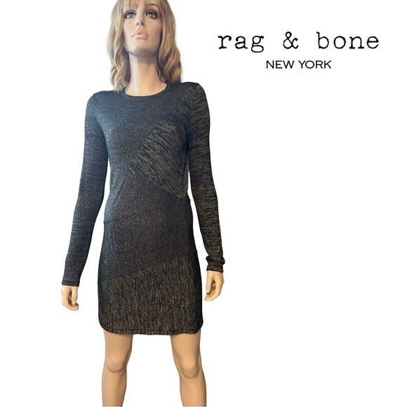 Rag & Bone Knot Tonal Blocked Mini Sweater Dress Rayon Blend Black Grey NWOT - Picture 14 of 16